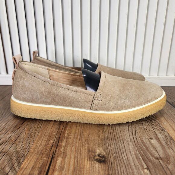 ECCO Crepetray Loafers Womens Sz 7 Beige Leather Slip On Gum Sole Comfort Shoes - Picture 1 of 9